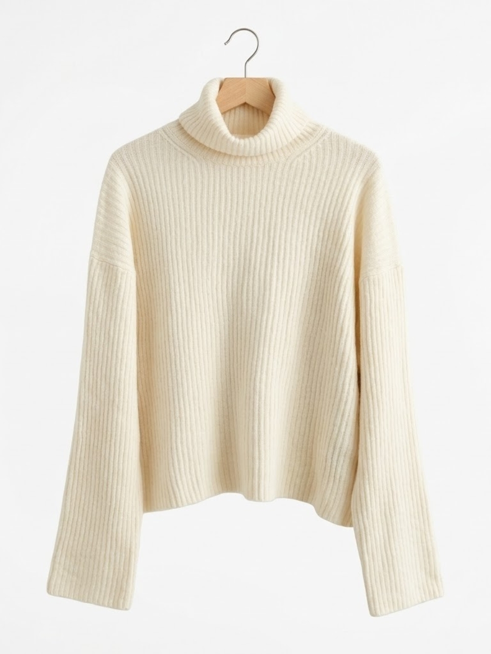 H&M Cream Ribbed Ovetsized Turtleneck Sweater Sz M Cozy Minimalist Fall/Winter